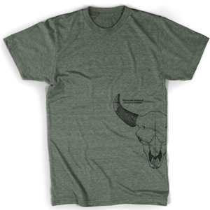 Montana Natural History Center adult t-shirt - dark green with bison skull