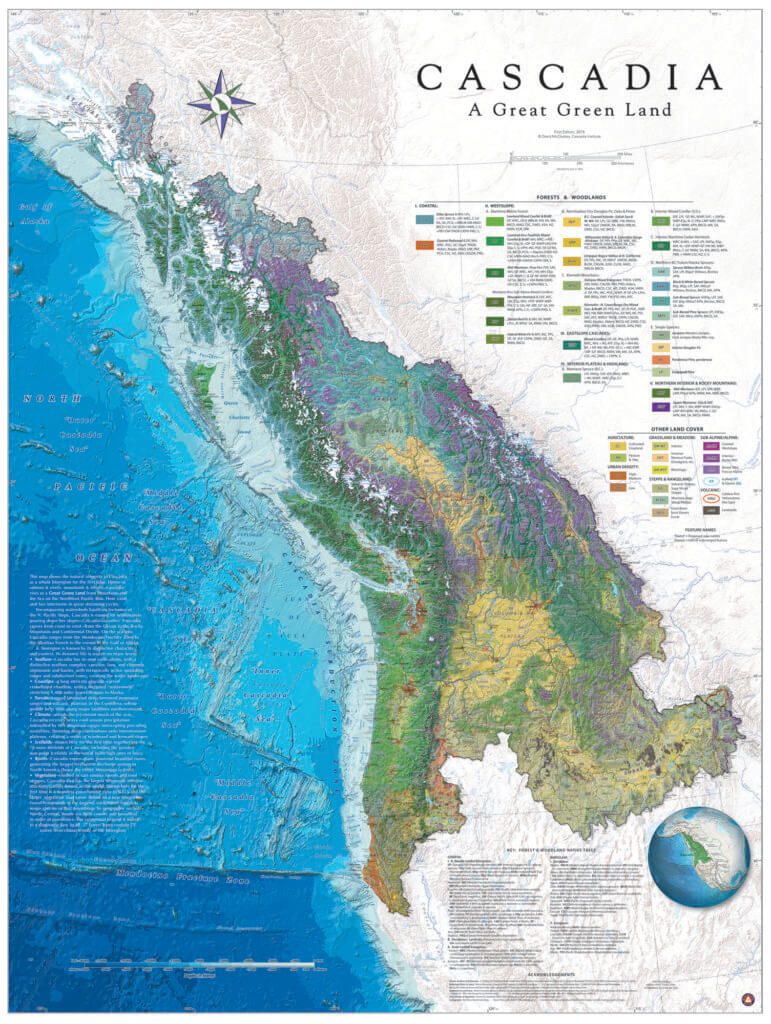 colorful map of the Cascadia bioregion