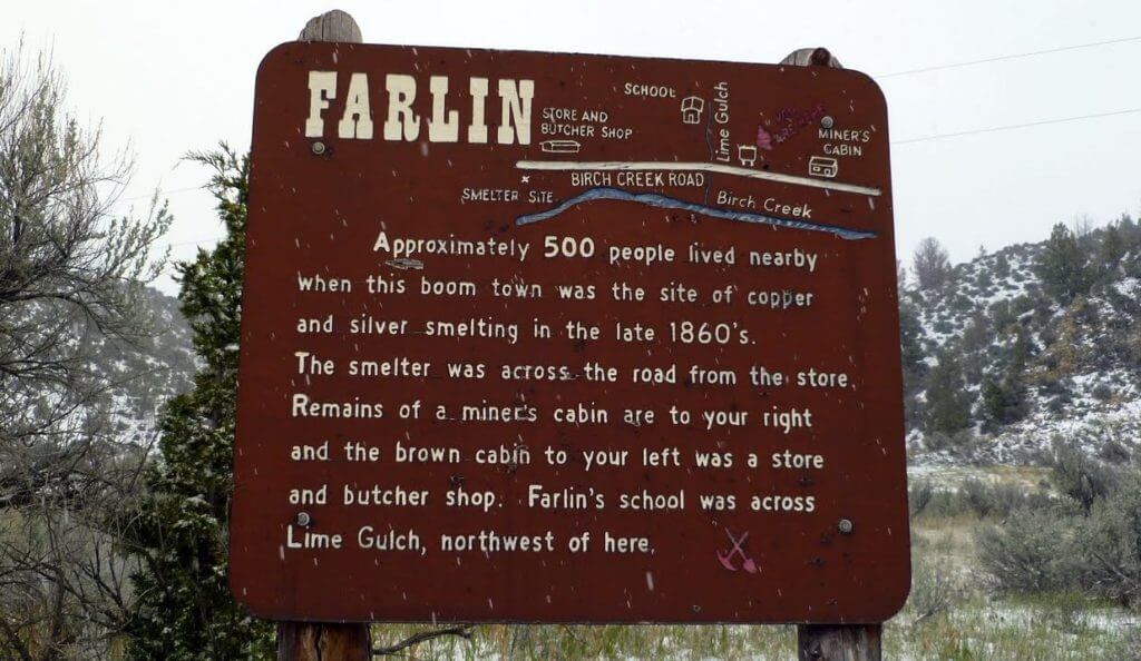 info sign for the ghost town of Farlin, Montana
