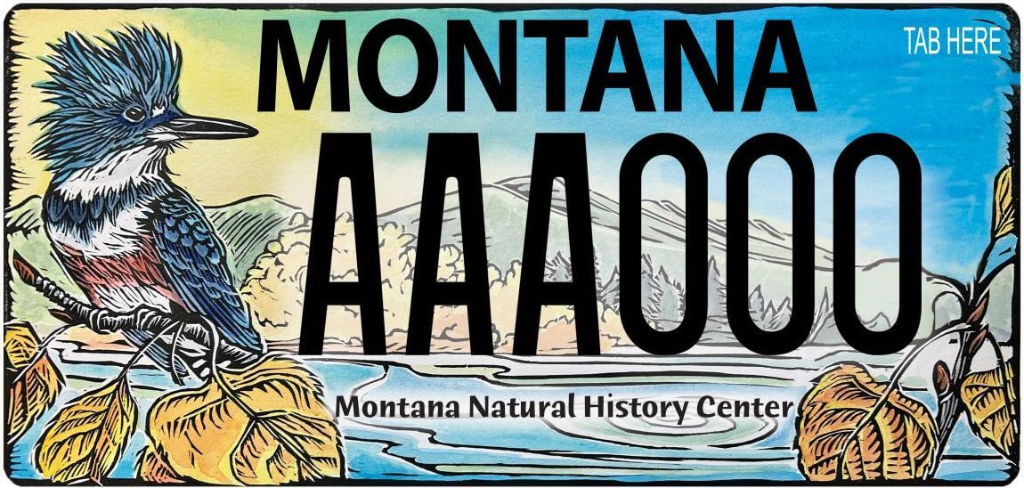 Montana Natural History Center license plate, with gorgeous Great-Horned Owl