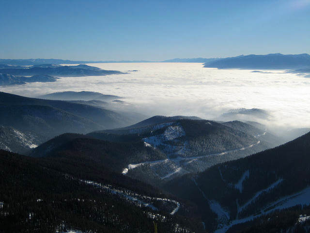winter inversion over Missoula Valley, view from Snowbowl