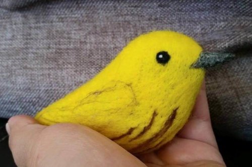 wool felted Yellow Warbler