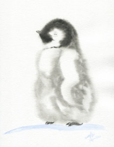 watercolor of penguin chick by Wenfei Tong